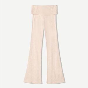 Zara NWOT beige cream ribbed fold over waist flare pants medium tall stretchy